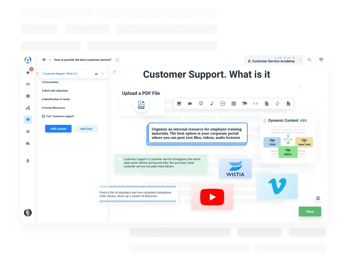 Course builder options at AcademyOcean LMS Course builder options at AcademyOcean LMS