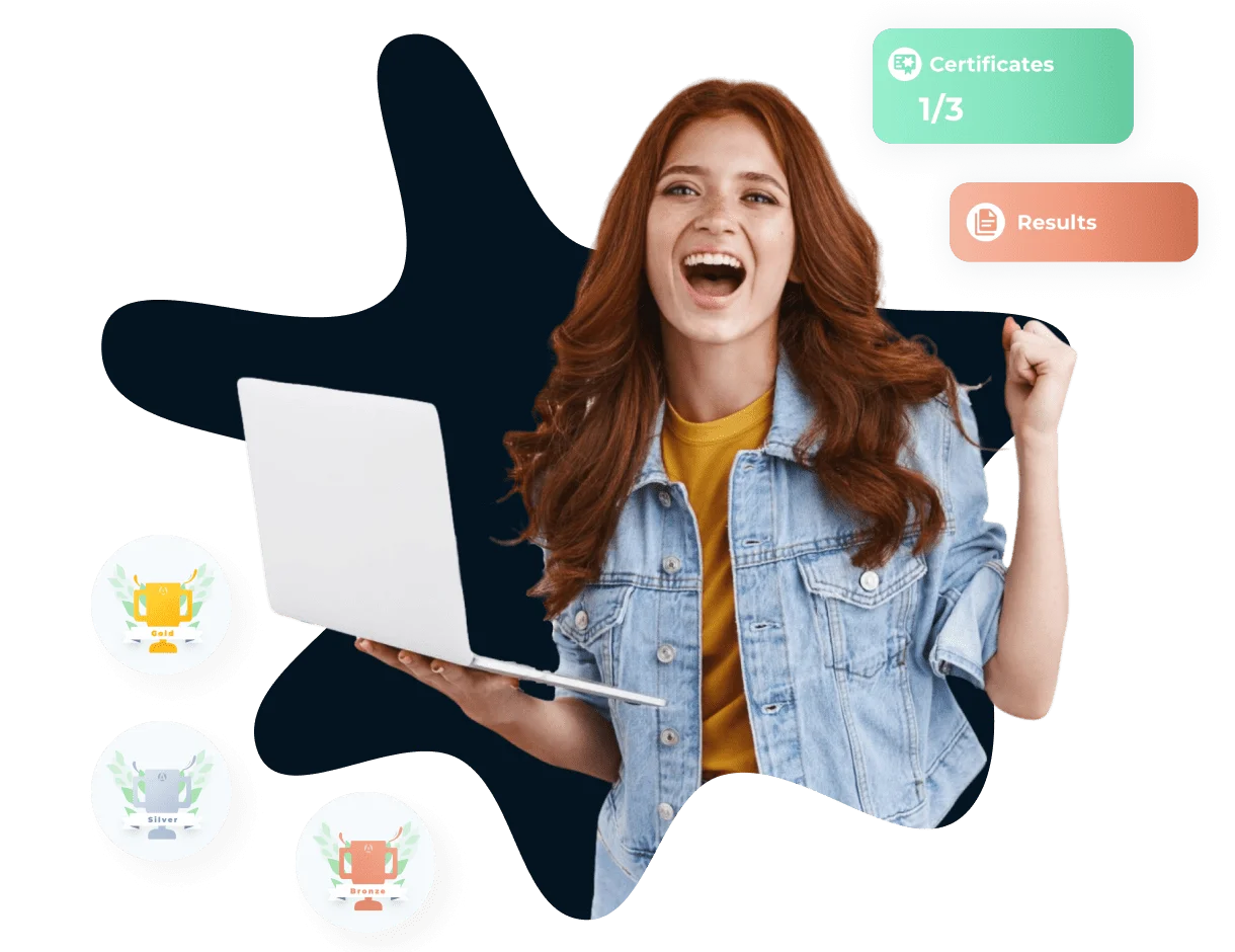 A woman with a laptop using gamification LMS