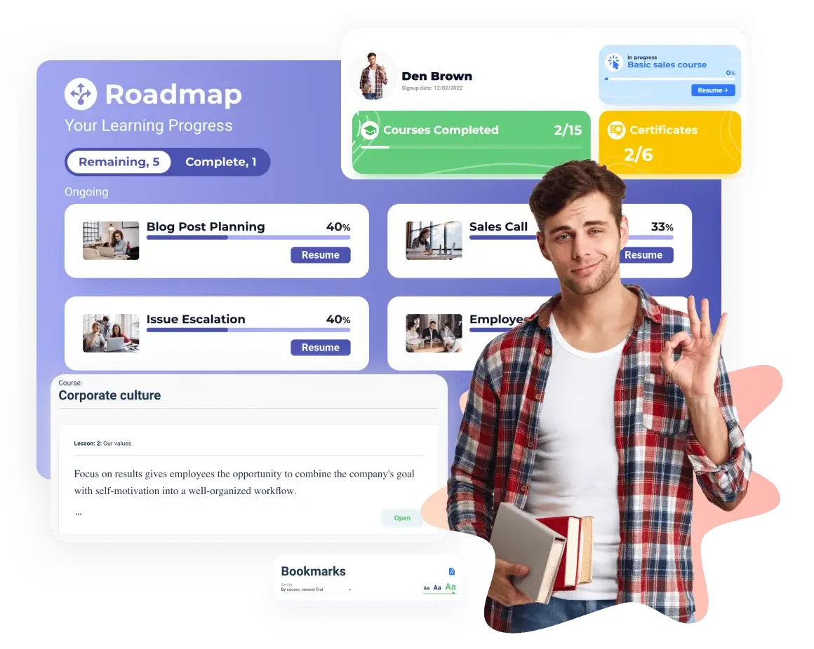 A gamified LMS offers a personalized learning roadmap, visualizing the learner's development path and motivating them to achieve educational goals