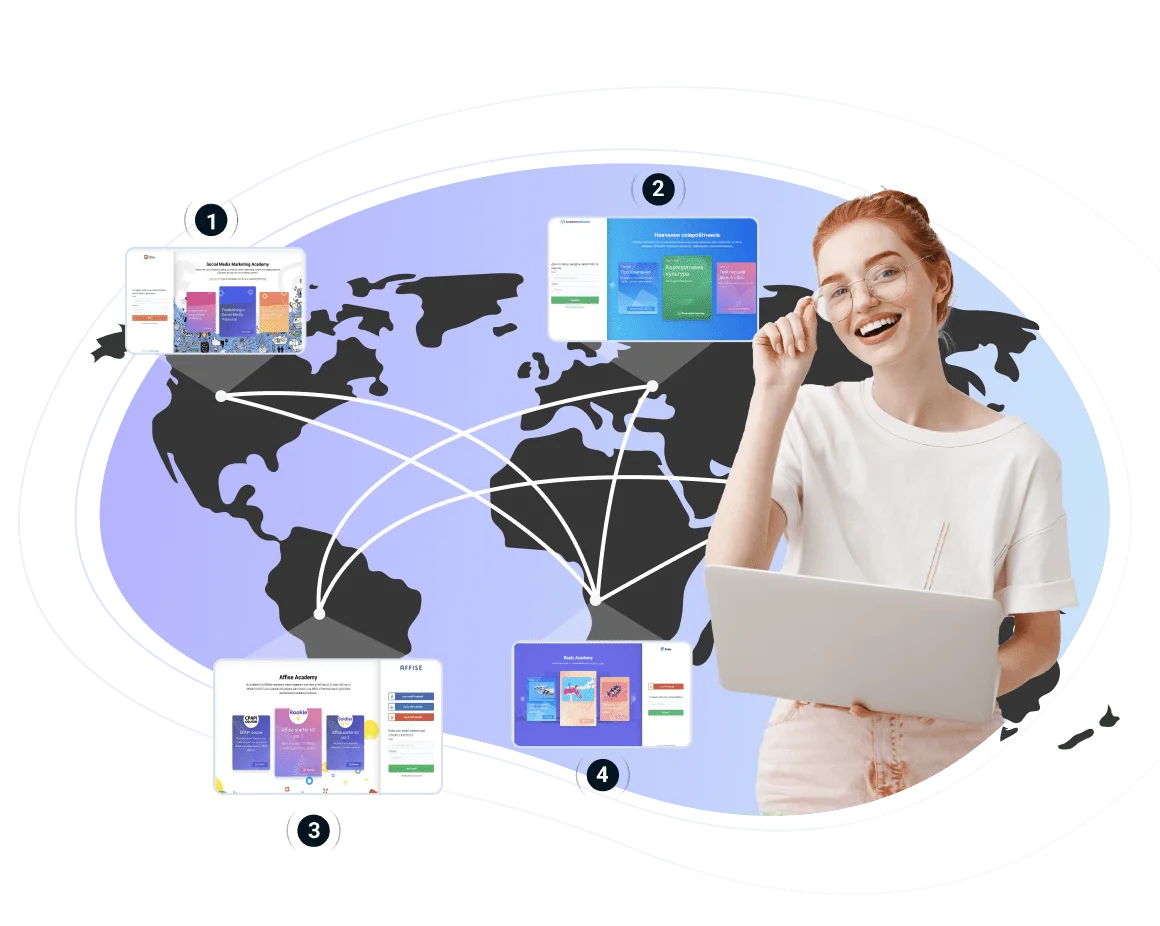 Multilingual e-learning solution for training global teams using AcademyOcean LMS, featuring multi-language support and linguistic diversity
