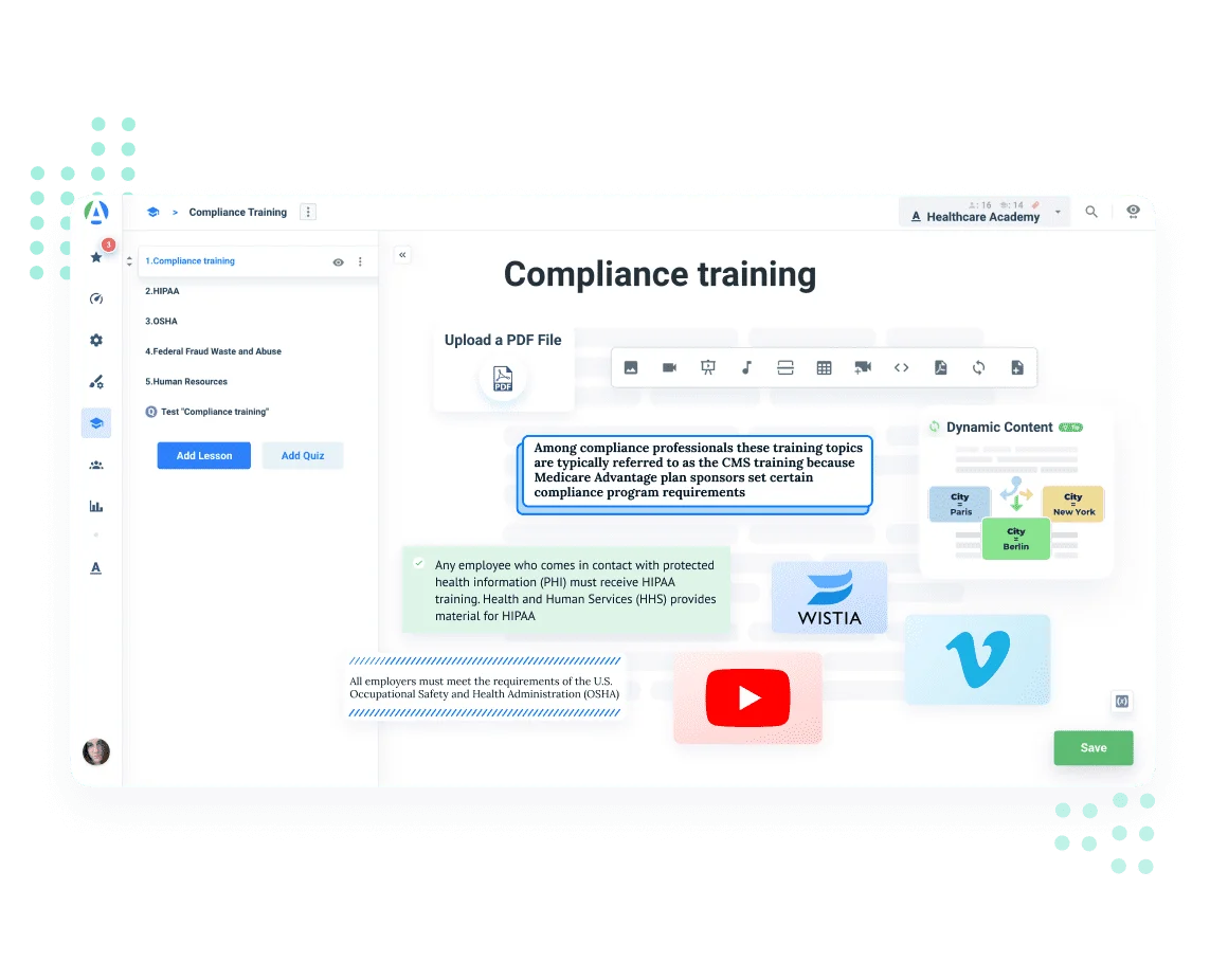LMS with SCORM: AcademyOcean's intuitive course builder interface, enabling easy creation and management of SCORM-compliant e-learning content within a comprehensive Learning Management System