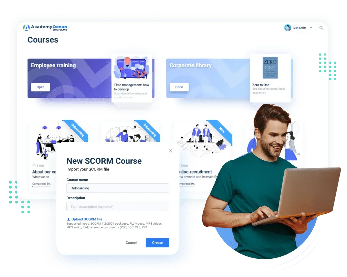 SCORM compliant e-learning software showcasing AcademyOcean's course page, demonstrating how a Learning Management System with SCORM integration presents educational content for seamless and interactive online learning experiences