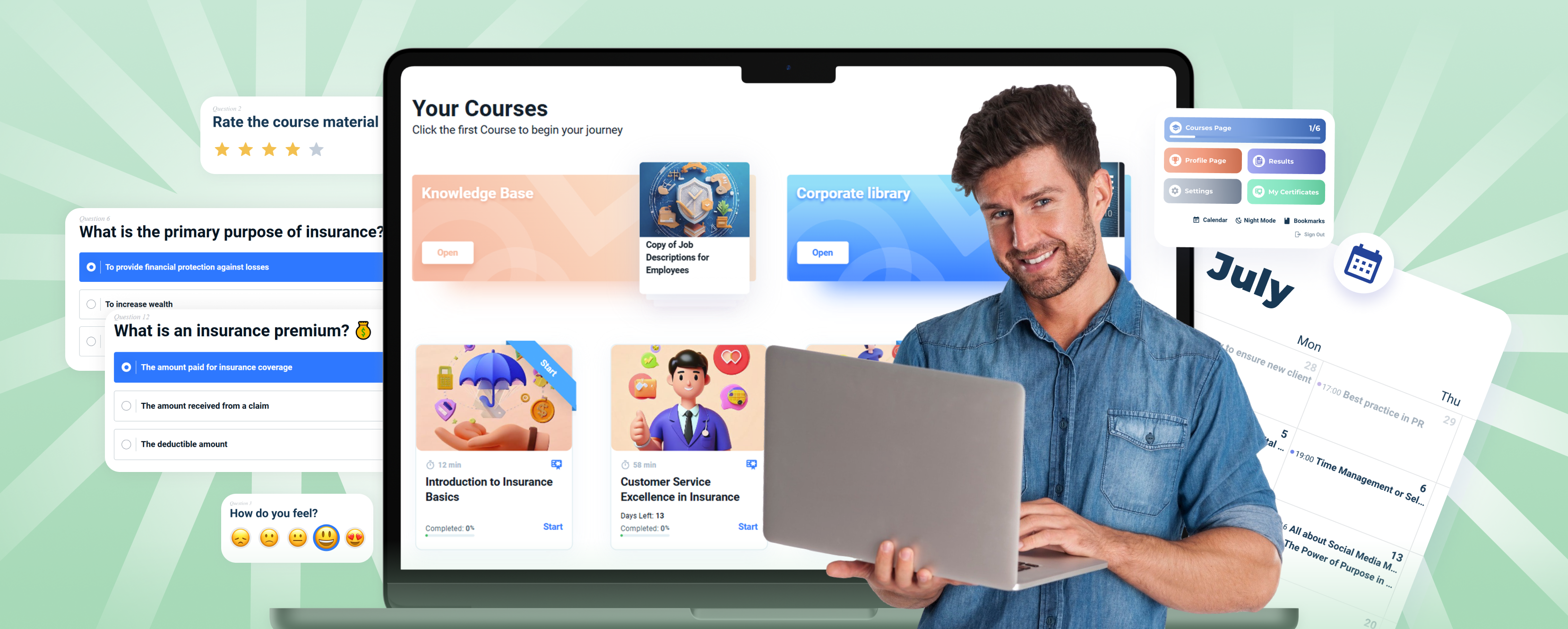 A man browsing LMS courses using his laptop