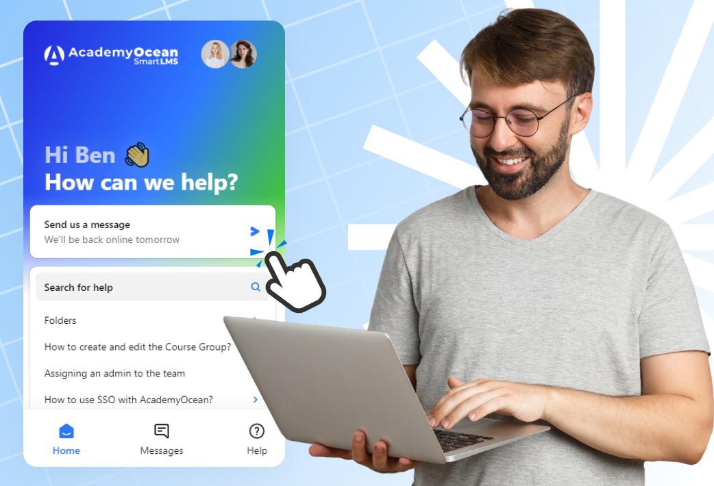 Изображение иконки службы поддержки на фоне логотипов компаний