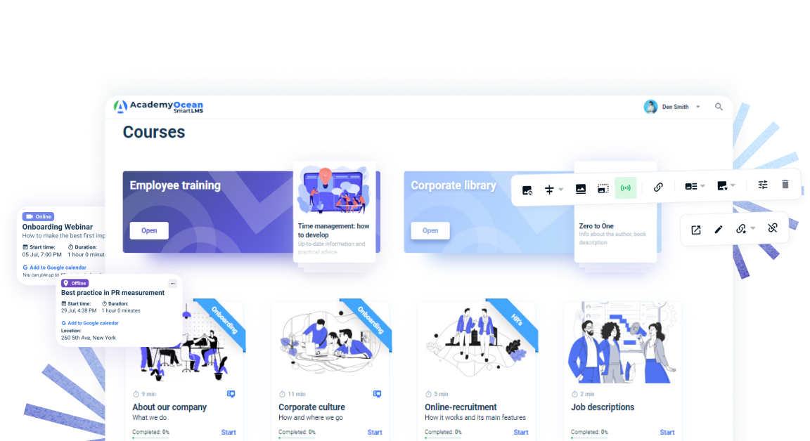 Скриншот страницы с перечнем доступных учебных курсов