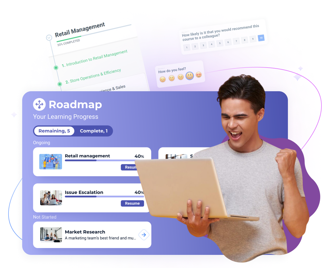 Retail management training courses with learning progress