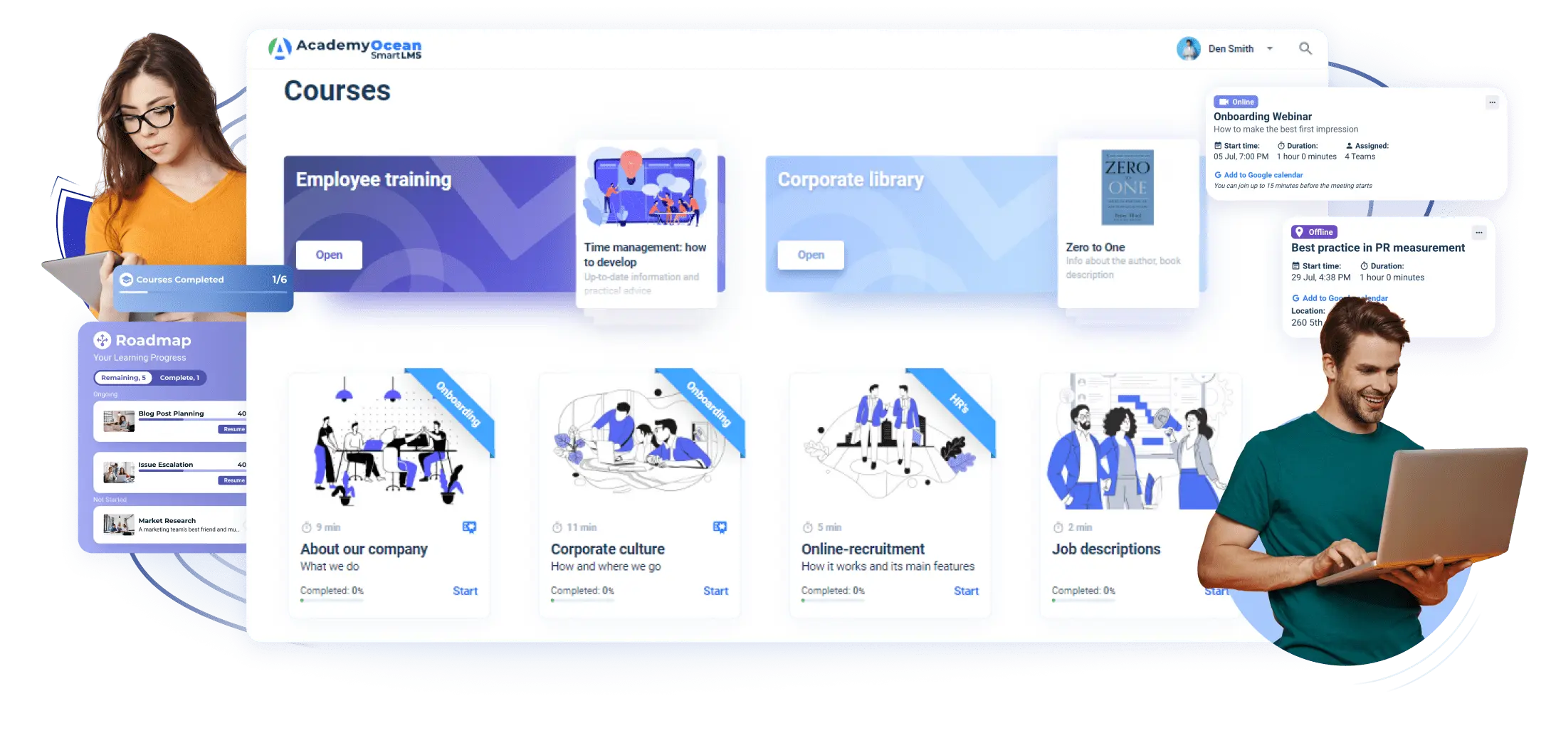 AcademyOcean LMS: Student Success Dashboard Blended learning LMS interface displaying student progress tracking and performance analytics in AcademyOcean
