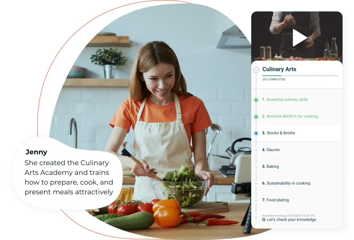 Chef leveraging software to create online courses for aspiring cooks, illustrating how course creator software can transform culinary education in the digital age