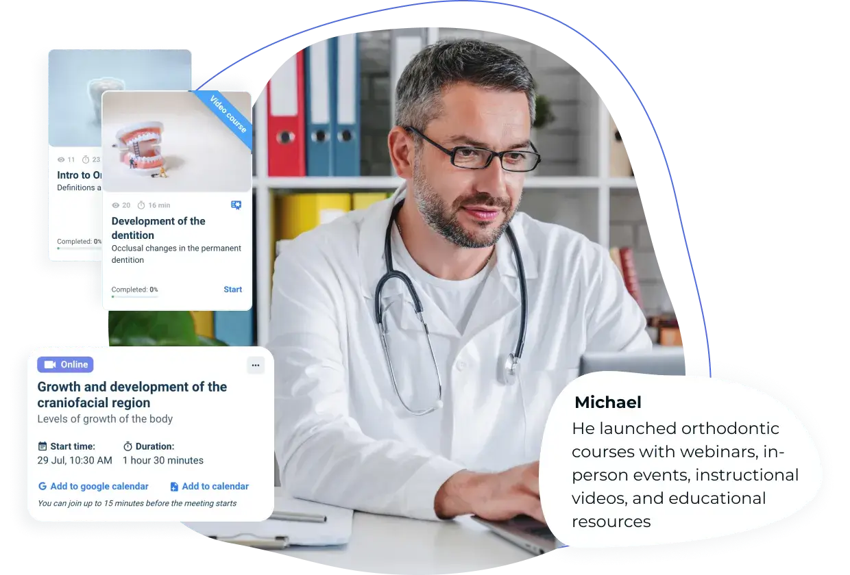 Medical professional utilizing course building software to create comprehensive healthcare training modules, showcasing the application of course creator software in continuing medical education