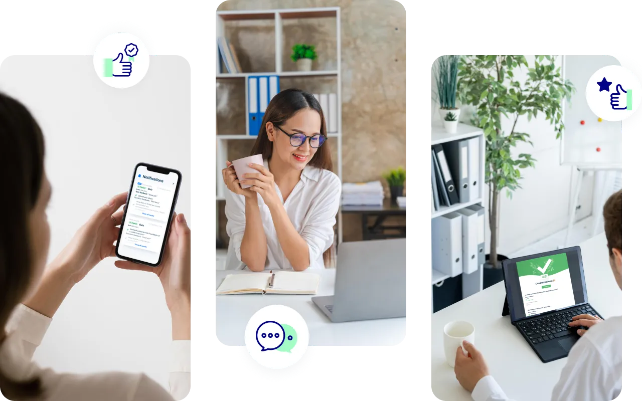 Feedback mechanisms in course building software, demonstrating how online course creation tools facilitate communication between instructors and learners for continuous improvement