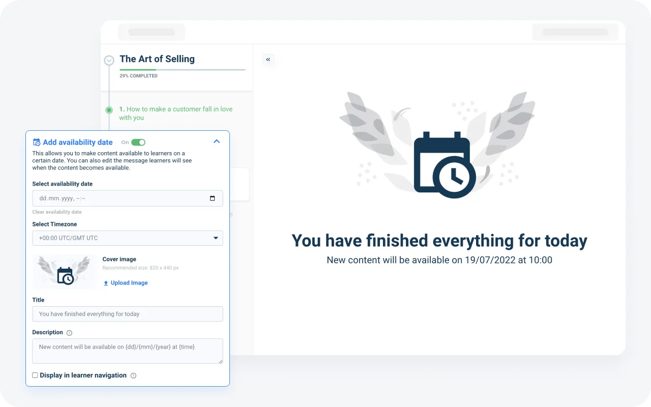 Lessons and courses settings at AcademyOcean LMS, highlighting the flexibility of course creator software in organizing and structuring educational content