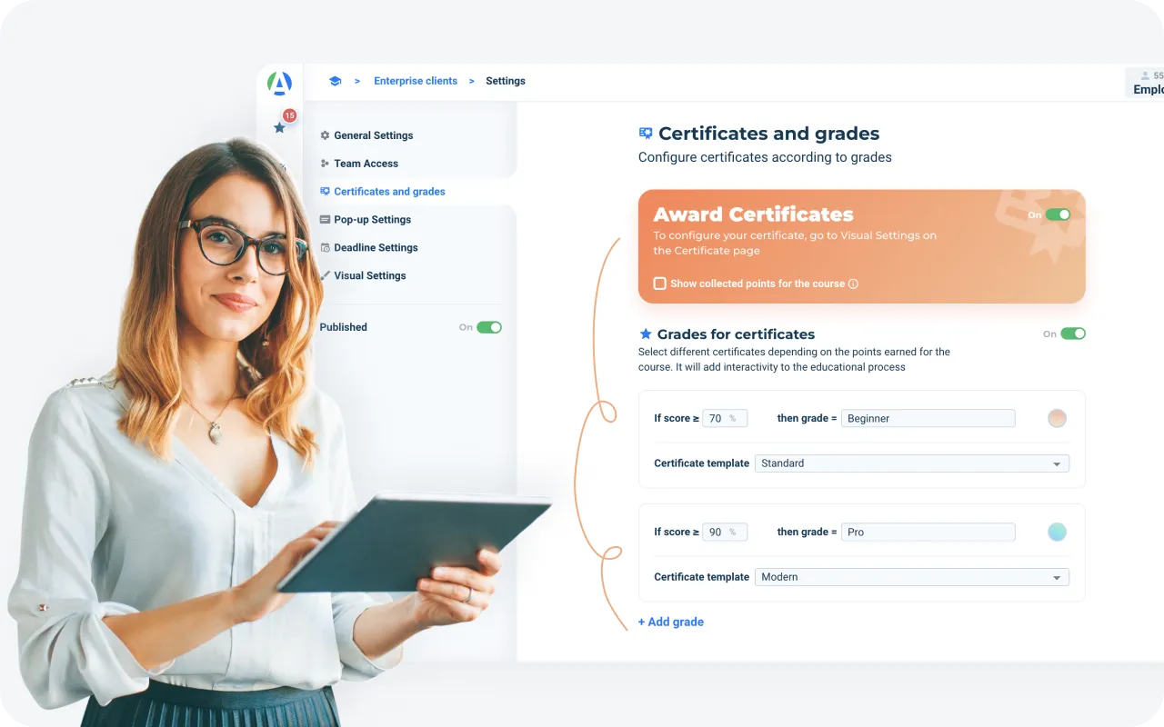 Ensure consistent and impartial evaluation with automated grading, providing new hires with accurate and transparent feedback on their performance