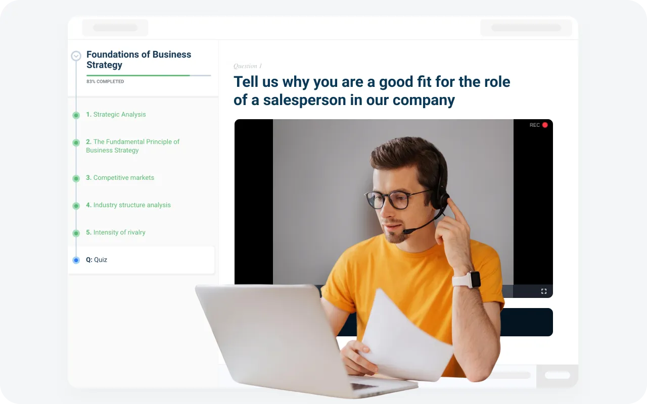 Empower new hires to showcase their practical skills through video submissions, providing valuable insights into their applied knowledge and readiness