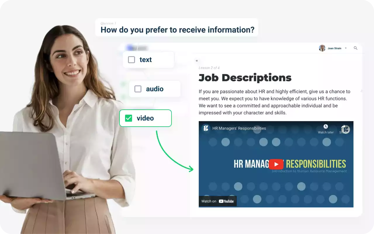 Îmbunătățiți reținerea informațiilor și implicarea cu o gamă de funcții interactive în platforma dvs. de experiență de învățare (LXP)