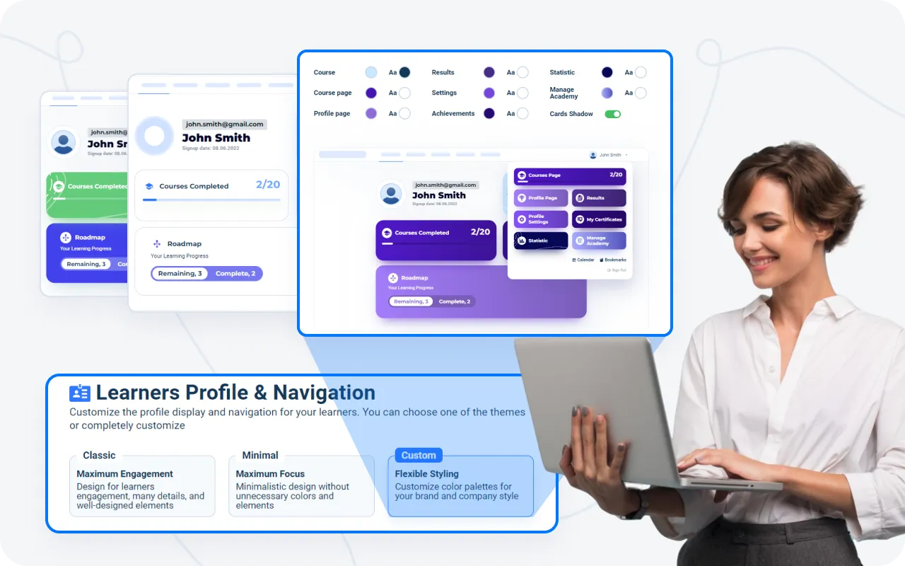 Learners on AcademyOcean's customizable LMS can personalize their homepages and profiles for a tailored training experience