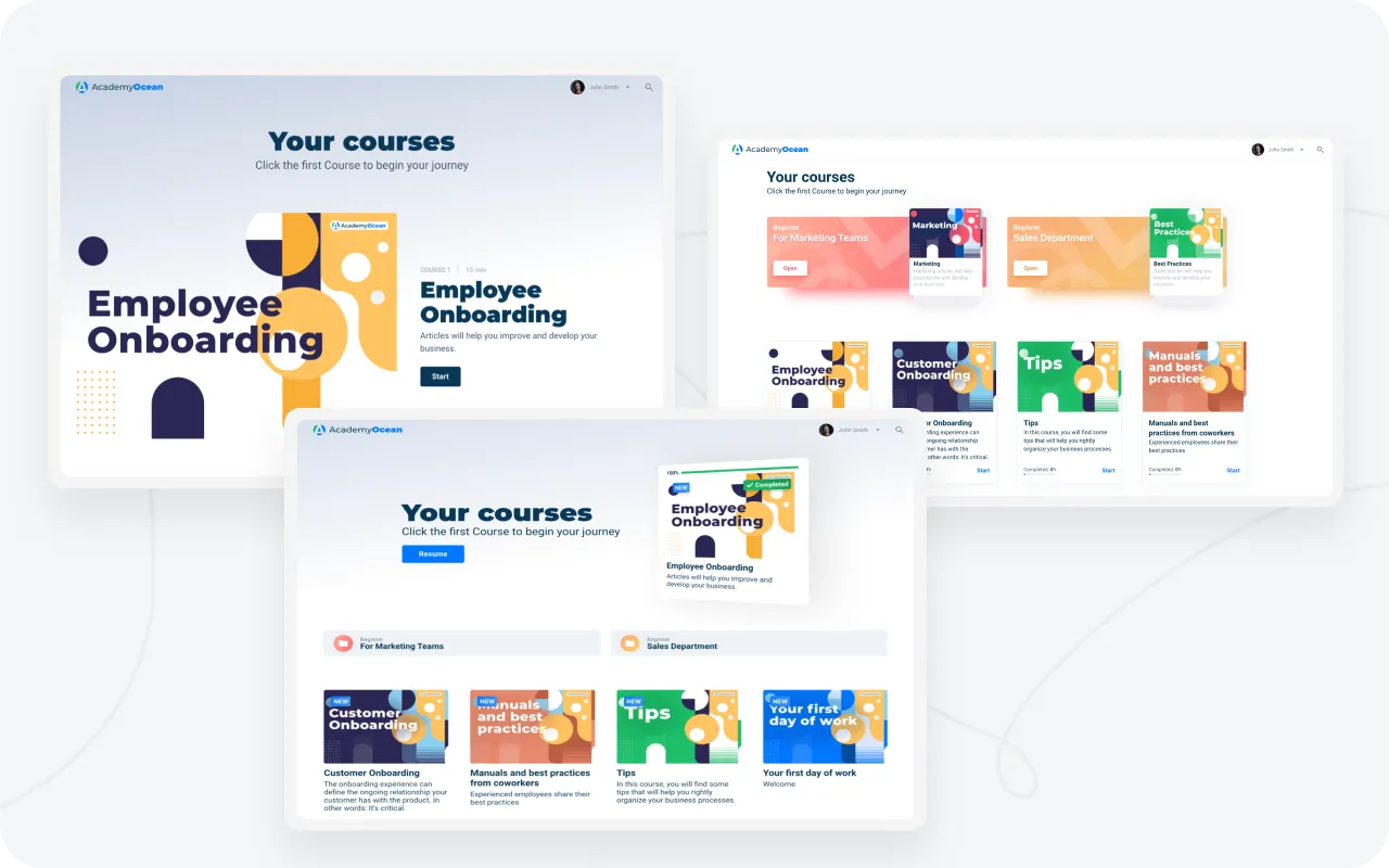 The customizable themes settings allow reshaping the homepage and branding of AcademyOcean's LMS