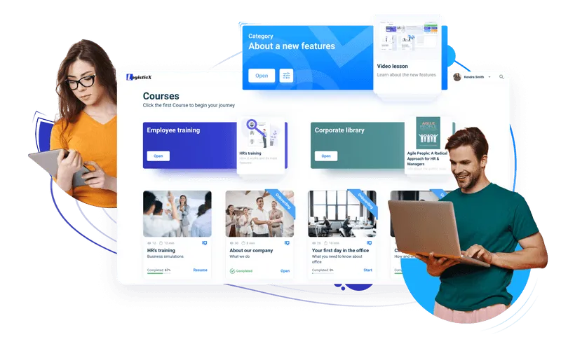 A man and a woman learning on the LMS platform