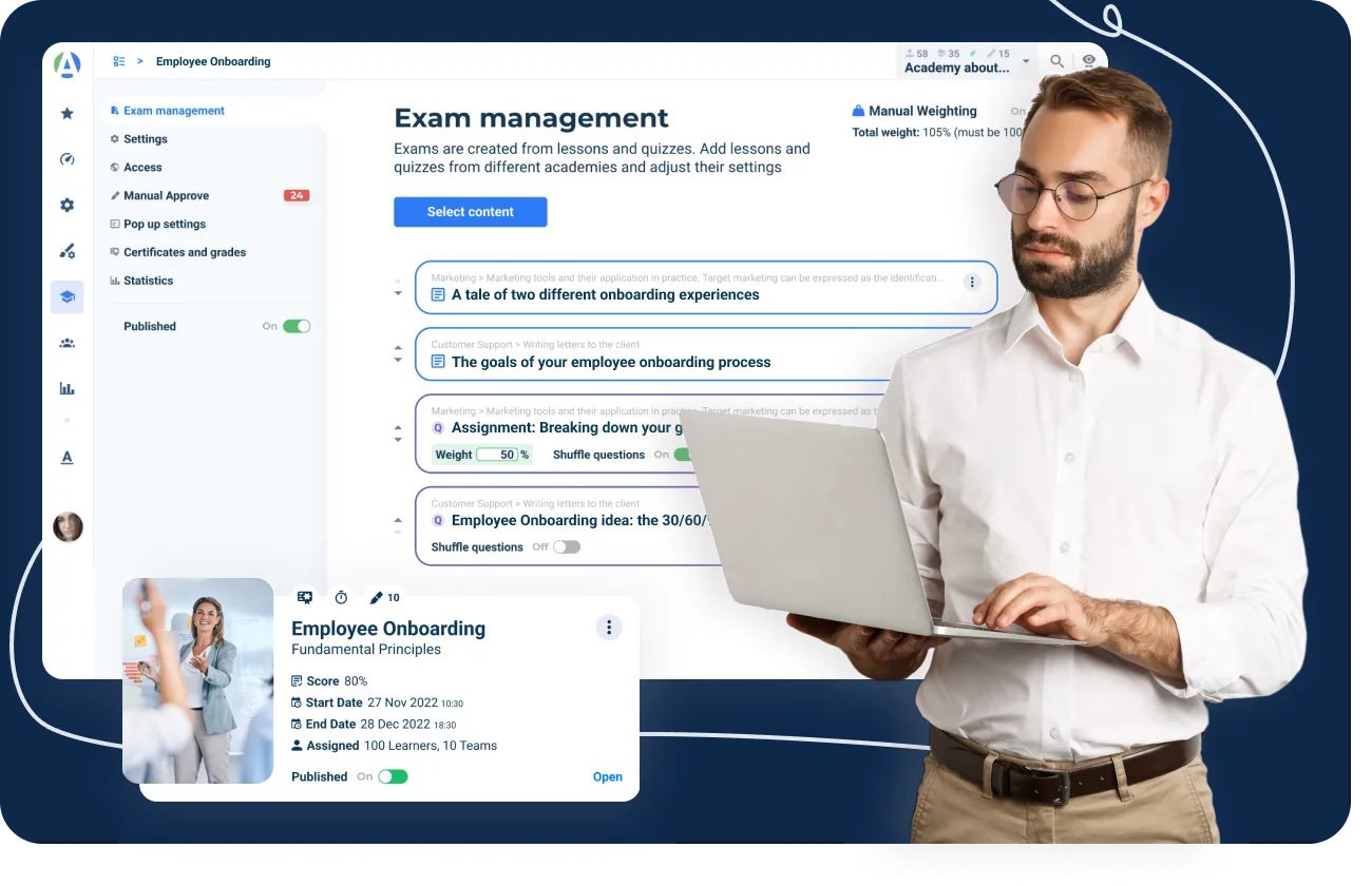 Exam management at AcademyOcean LMS