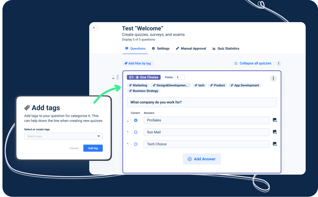 Tag quizzes at AcademyOcean LMS