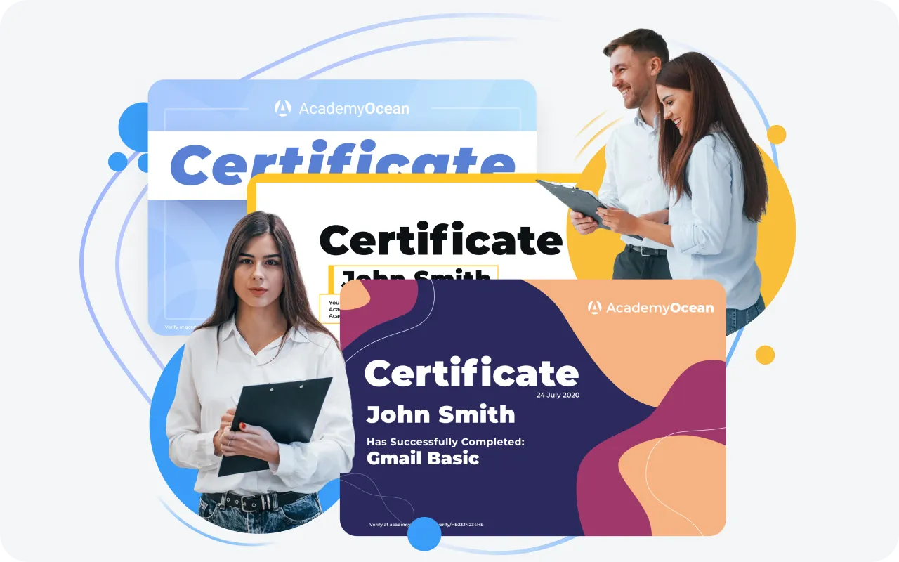 AcademyOcean LMS: Certificates of Achievement: Certificates awarded through the LMS recognizing the completion and mastery of call center training programs