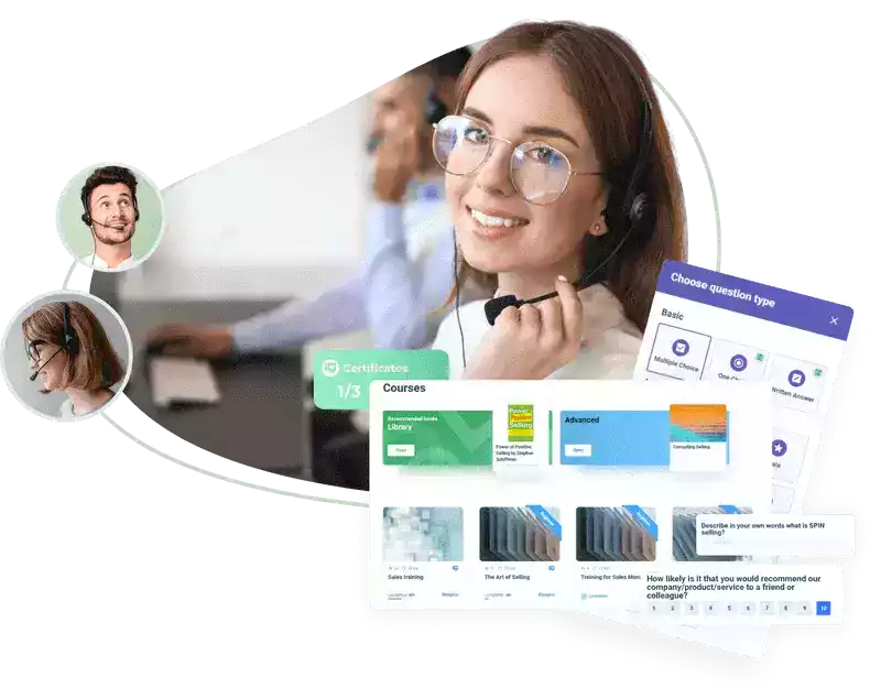 A call center specialist looking at learning courses