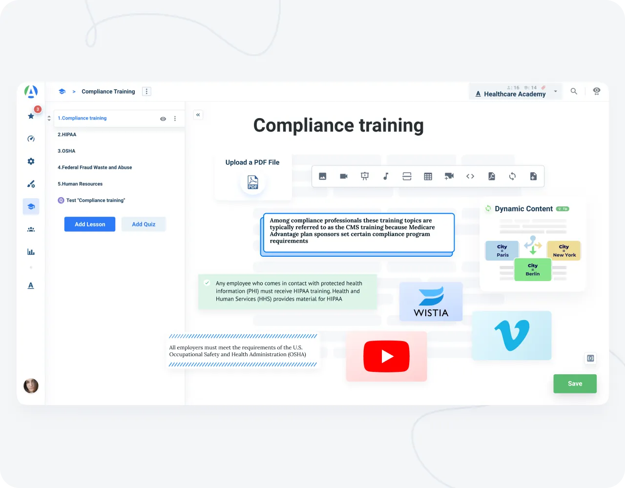 Dental education software built-in course creator 