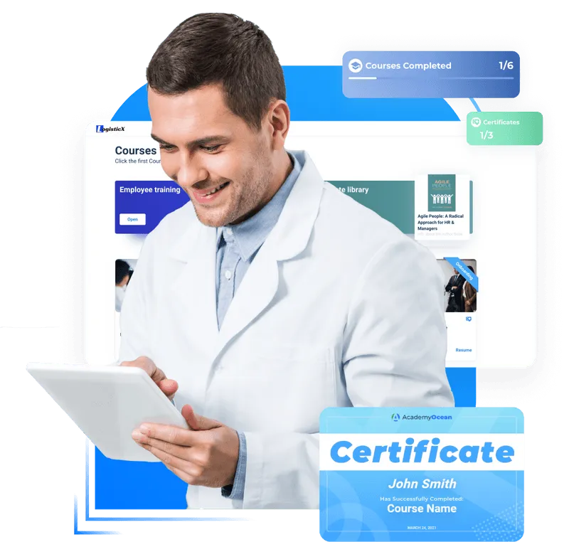 Dentist working with LMS and getting certificates for completed courses