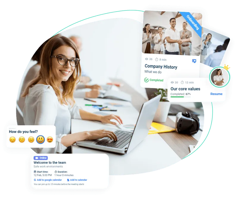 Woman sitting in front of a laptop checking the learning courses