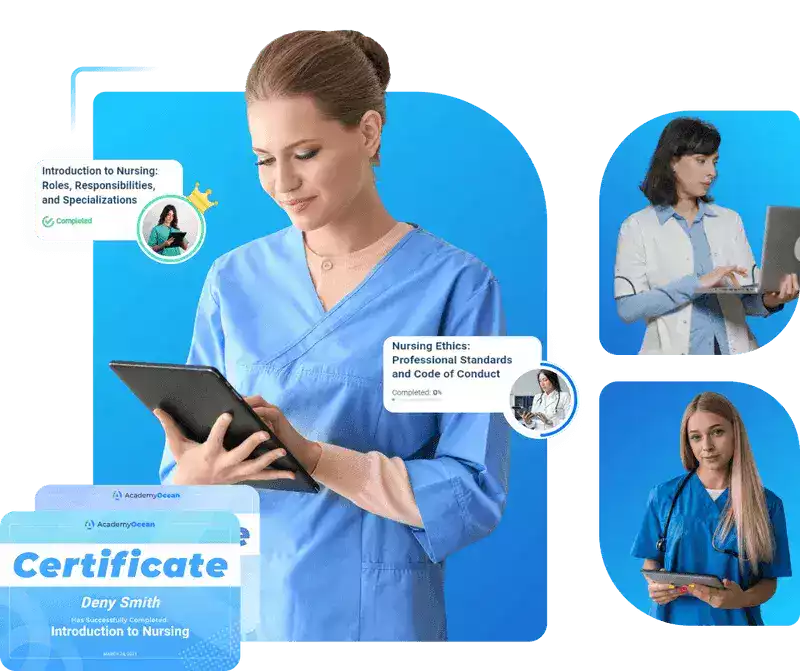 A woman viewing available learning courses on screen