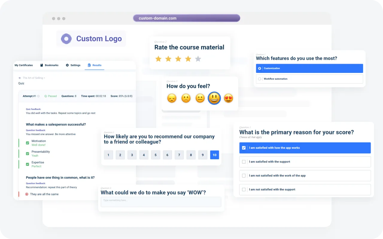 Online product training: Surveys and feedback