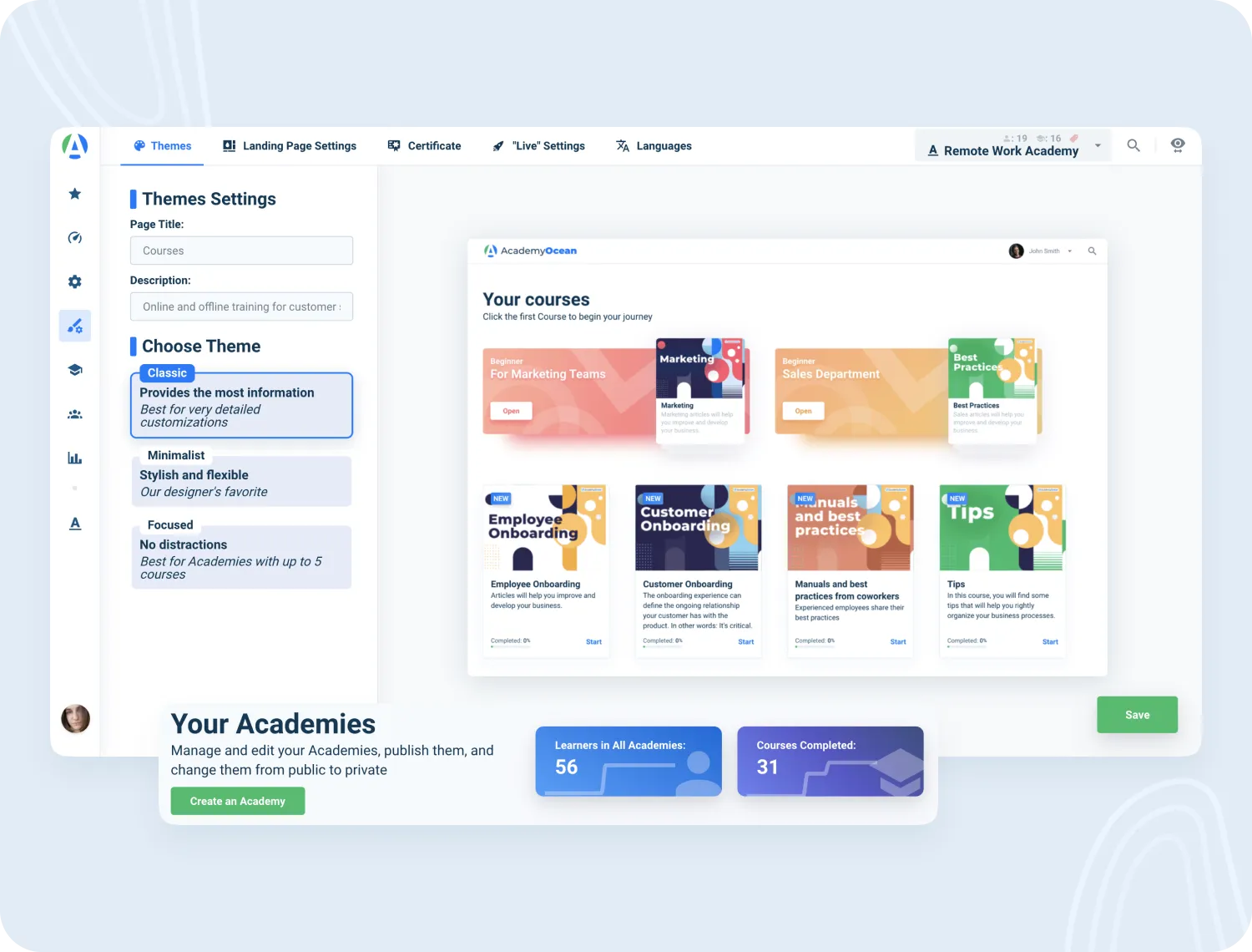 Tools for remote training: Automated learning paths in AcademyOcean LMS, visualizing personalized educational journeys with interconnected modules, progress tracking, and adaptive course recommendations for optimized remote learning experiences