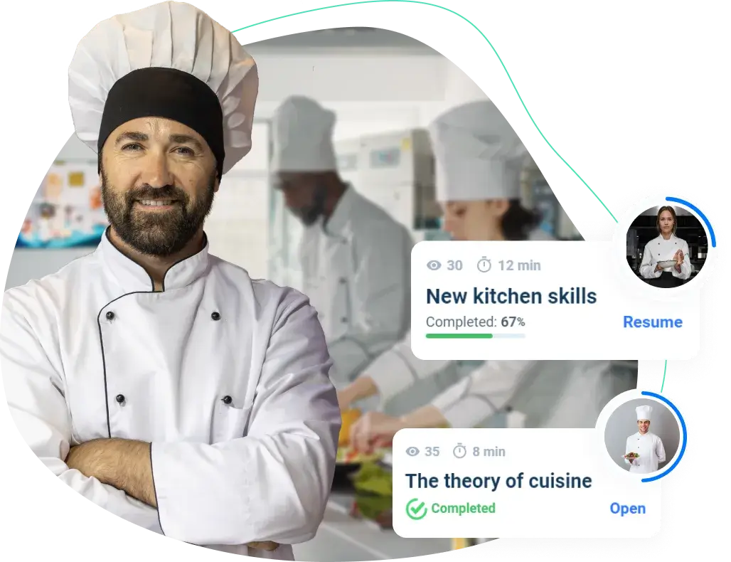 Restaurant staff training using LMS platform with mobile and desktop interface