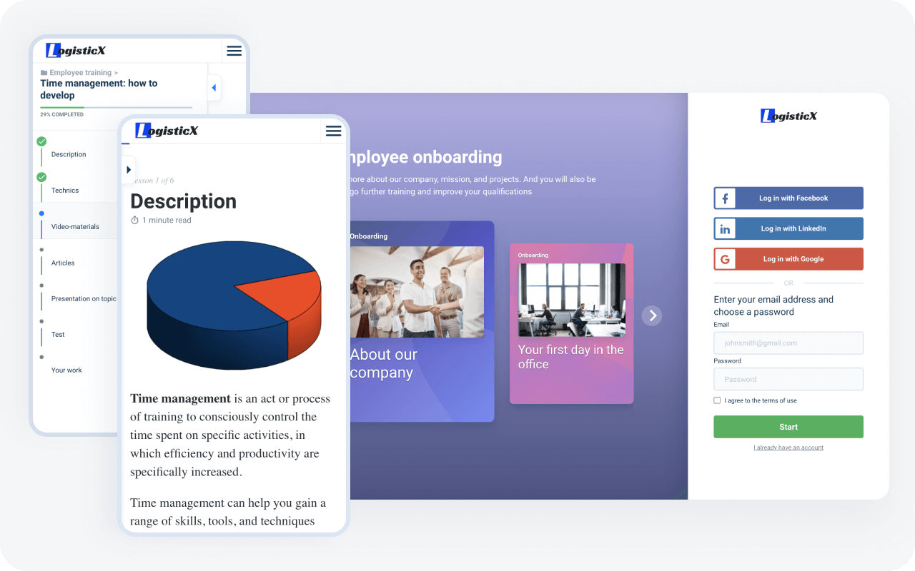 Îmbunătățiți experiența de învățare cu platforma online de instruire pentru vânzări de la AcademyOcean - pagină de întâmpinare captivantă și vizualizare pe mobil
